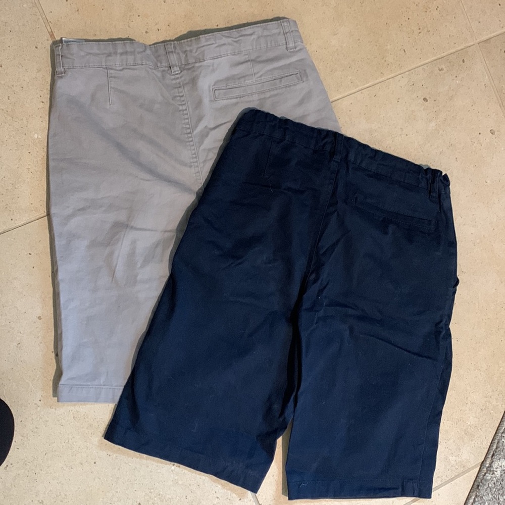 Two Pair Boys Chino Shorts in Gray and Navy, size 16 Boys, adjustable waist - Picture 2 of 4